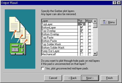 決定Gerber文件要繪制的板層，依據(jù)實(shí)際狀況勾選各個(gè)板層。