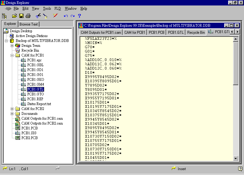 要檢查各Gerber輸出文件，則在瀏覽器中打開CAM Output for PCB1，即可看到一系列Gerber輸出文件。
