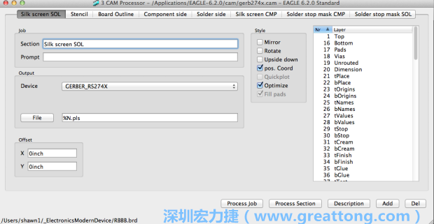 假如你有匯入點陣圖圖層（抑或是有某個圖層是你不想要它們出現在絲印上的），請再次確認標簽列下面被指定的圖層都是正確無誤的。